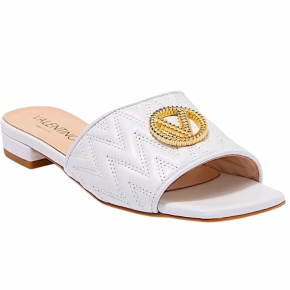 Valentino by Mario Valentino Women's Logo Leather Flat Sandals